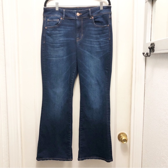 American Eagle Super Stretch Kick Boot Jeans Dark Wash Size 14 Short - Picture 1 of 9